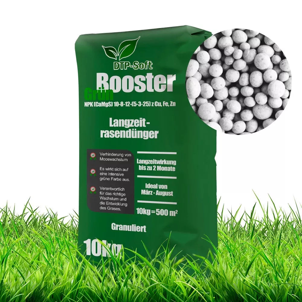 10kg Rasendünger gegen Moos – Stickstoff Rasen Booster Granulat für dichten Rasen
